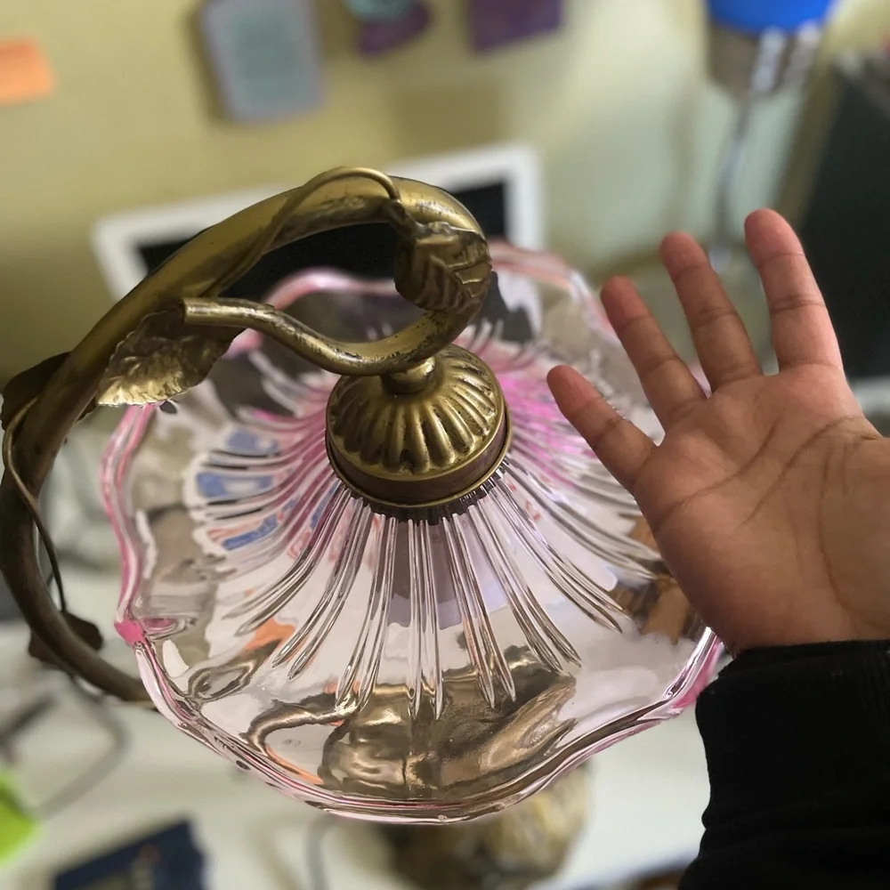 NEW! Pink flower blown stain Glass Lantern Victorian Tiffany Fairy style Lamp